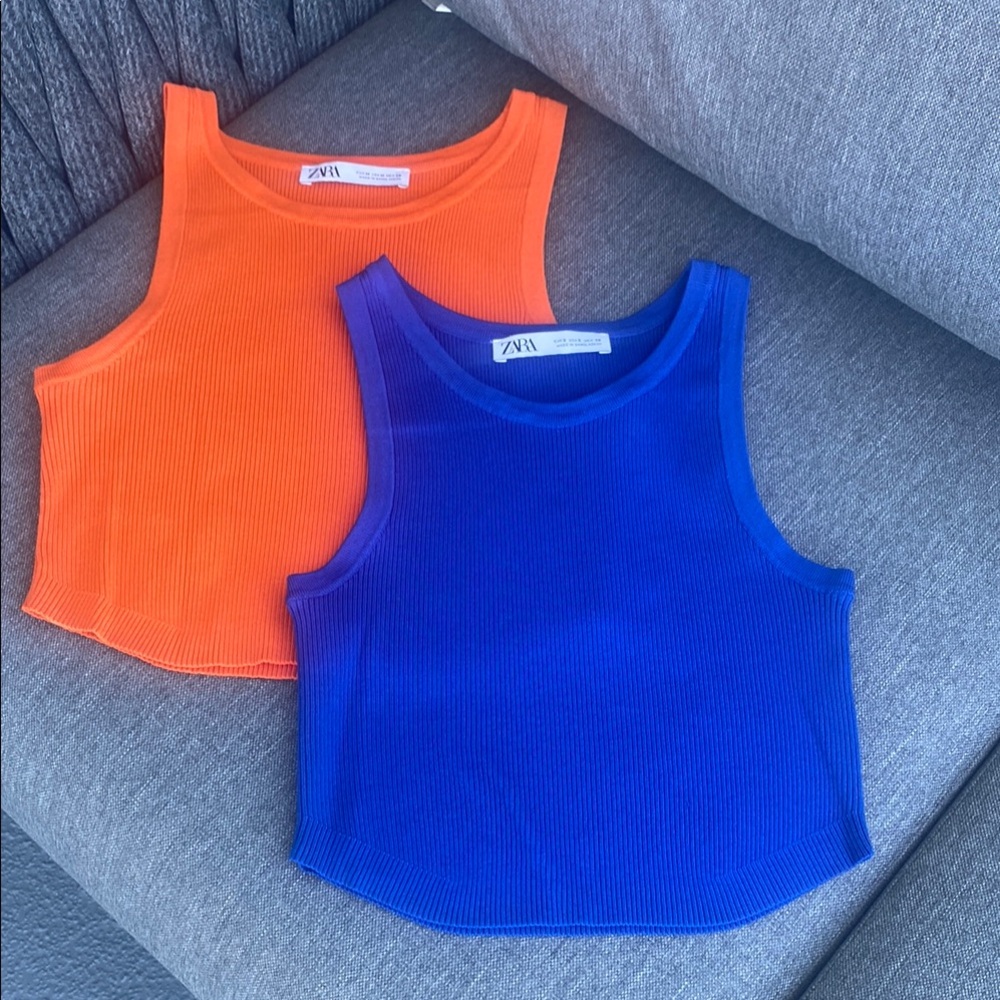 Zara Orange and Blue Cropped Tank Tops